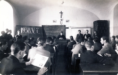 1938, Gál Mihály, tile stove, graduation, blackboard, crucifix, school desk, Fortepan #118514