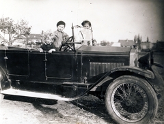 1930, Téglás Zsolt, kid, horn, automobile, steering wheel, Fortepan #118658