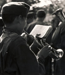 1937, Uj Nemzedék napilap, trombita, kotta, Fortepan #118839