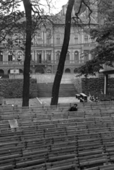 Magyarország, Budapest IX., Ráday utca 46. Petőfi kertmozi, háttérben a 47. számú ház., 1959, FSZEK Budapest Gyűjtemény / Sándor György, Sándor György, Budapest, szabadtéri színpad, Fortepan #118957