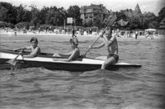 Lengyelország, Sopot, Strand., 1947, Bogdan Celichowski, csónak, evező, Fortepan #119158