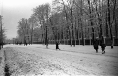 Lengyelország, Skierniewice, ulica Henryka Sienkiewicza az ulica Jagiellońska és az ulica Konstytucji 3-go Maja találkozása felé nézve. Középen a Brama parkowa., 1943, Bogdan Celichowski, Fortepan #119496