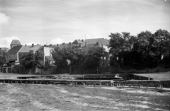 Lengyelország, Kamień Pomorski, a város látképe a tenger felől, balra háttérben a Szent János-székesegyház tornya látszik., 1947, Bogdan Celichowski, Fortepan #119622