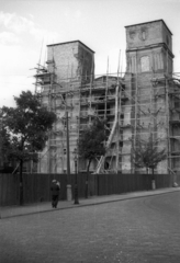 Poland, Poznań, Tumski-sziget, Szent Péter és Pál-katedrális., 1947, Bogdan Celichowski, church, scaffolding, Fortepan #119803