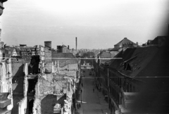 Lengyelország, Poznań, kilátás a Városháza tornyából ulica Wroniecka-ra., 1946, Bogdan Celichowski, zsinagóga, kilátás, zsidóság, épületkár, utcakép, Fortepan #120185