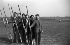 Lengyelország, Poznań, 1947, Bogdan Celichowski, földmérés, kitűzőrúd, Fortepan #120202