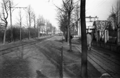 Poland, 1947, Bogdan Celichowski, pylon, rails, tile, pavement, alley, Fortepan #120210