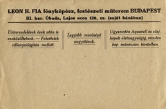 Magyarország, Budapest III., Lajos utca 126., Leon H. fia fényképész, festészeti műterme., 1920, Hanser Mária, műterem, fényképész, fényképtartó tasak, Budapest, Fortepan #120597