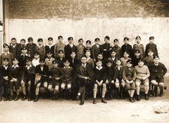 1927, Hanser Mária, teacher, student, tableau, kids, canal, flag, class photo, Fortepan #120657