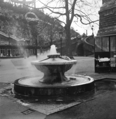 Magyarország, Budapest I., Döbrentei tér, ivókút a Rudas fürdő mellett. Háttérben a Szent Gellért lépcső és fent a Szent Gellért szobor., 1940, Inkey Tibor, Budapest, Fortepan #120761