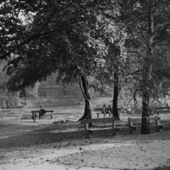 Magyarország, Városliget, Budapest XIV., park a Városligeti-tó partjánál., 1960, Inkey Tibor, Budapest, pihenőhely, Fortepan #120784