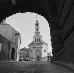 Magyarország, budai Vár, Budapest I., Bécsi kapu tér, Budavári Evangélikus templom a Bécsi kapu alól nézve., 1969, Inkey Tibor, Budapest, Fortepan #120792