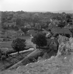 Magyarország, Veszprém, kilátás a Benedek-hegyről, előtérben a Séd patak és a Ring-malom., 1960, Inkey Tibor, madártávlat, Fortepan #120846