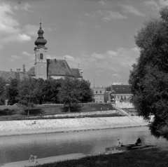 Magyarország, Győr, Radó-sziget, szemben a Karmelita templom., 1963, Inkey Tibor, Fortepan #120872