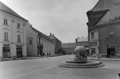 Magyarország, Székesfehérvár, Városház (Szabadság) tér, Országalma (Ohmann Béla, 1943.), balra középen a Városháza, előtte a Tízes huszárok szobra., 1970, Inkey Tibor, Fortepan #121005