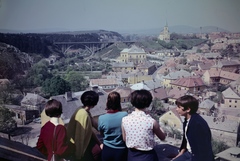 Hungary, Veszprém, kilátás a Várkilátóból a Szent István völgyhíd (Viadukt) és a Szent László-templom felé., 1962, Inkey Tibor, colorful, Fortepan #121012