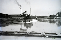 Magyarország, Óbuda, Budapest III., Óbudai Hajógyár, az I jelű, később Fogas őrnaszád (épült: 1916.) vízre bocsátás közben. Leltári jelzet: MMKM TFGY 2017.2.59., 1915, Magyar Műszaki és Közlekedési Múzeum / Történeti Fényképek Gyűjteménye / Óbudai Hajógyár gyűjteménye, Budapest, Fortepan #122010