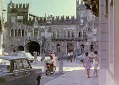 Slovenia, Koper, Titov trg, városháza (a volt prétori palota)., 1969, G K, Yugoslavia, colorful, motorcycle, automobile, Fortepan #12205