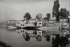 Magyarország, Óbuda, Budapest III., Óbudai Hajógyár, Hajógyári-öböl. Szovjet jóvátételre gyártott Mcenszk 400 LE-s vontató gőzhajó. Leltári jelzet: MMKM TFGY 2017.2.719., 1951, Magyar Műszaki és Közlekedési Múzeum / Történeti Fényképek Gyűjteménye / Óbudai Hajógyár gyűjteménye, Budapest, cirill írás, Bakony-hajó, Fortepan #122362