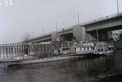 Magyarország, Óbuda, Budapest III., Óbudai Hajógyár, Hajógyári-öböl, háttérben az Árpád (Sztálin) híd. Szovjet jóvátételre gyártott Novoszibirszk 400 LE-s vontató gőzhajó. Leltári jelzet: MMKM TFGY 2017.2.722., 1951, Magyar Műszaki és Közlekedési Múzeum / Történeti Fényképek Gyűjteménye / Óbudai Hajógyár gyűjteménye, Budapest, Bakony-hajó, Fortepan #122365