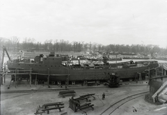 Magyarország, Budapest XIII., Újpesti-öböl, Ganz és Tsa. Villamossági-, Gép-, Waggon- és Hajógyár Rt., a DTRT Szeged (1936) Duna-tengerjáró áruszállító hajó építése. Leltári jelzet: MMKM TFGY 2017.1.16., 1936, Magyar Műszaki és Közlekedési Múzeum / Történeti Fényképek Gyűjteménye / Ganz gyűjtemény, Budapest, Fortepan #122508