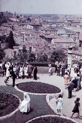 Olaszország, Firenze, Látkép a Piazzale Michelangeloról., 1967, G K, esküvő, színes, híd, látkép, menyasszony, kőhíd, ívhíd, Neri di Fioravante-terv, Taddeo Gaddi-terv, Giovanni Michelucci-terv, Edoardo Detti-terv, Riccardo Gizdulich-terv, Danilo Santi-terv, Piero Melucci-terv, háztető, Fortepan #12359