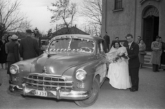 1957, Hámori Gyula, bride, groom, number plate, Fortepan #123752