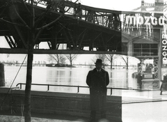 Hungary, Szolnok, Tisza híd., 1939, Lenkey Márton, bridge, erroneous photo, double exposure, hands behind the back, Fortepan #124026