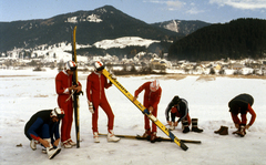 Szlovénia, Planica, a magyar síugró válogatott edzőtáborozáson., 1984, Urbán Tamás, színes, Fortepan #124318