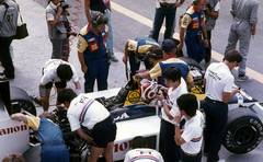 Magyarország, Hungaroring, Mogyoród, Formula-1 első magyar nagydíj, a versenyautóban Nelson Piquet a Williams-Honda csapat versenyzője., 1986, Urbán Tamás, színes, Forma-1, Fortepan #125418