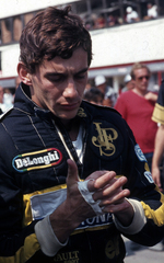 Magyarország, Hungaroring, Mogyoród, Formula-1 első magyar nagydíj, Ayrton Senna a Lotus-Renault csapat versenyzője., 1986, Urbán Tamás, színes, Forma-1, Fortepan #125422