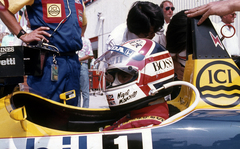 Magyarország, Hungaroring, Mogyoród, Formula-1 első magyar nagydíj, középen Nigel Mansell a Williams-Honda csapat versenyzője., 1986, Urbán Tamás, színes, Forma-1, Fortepan #125433