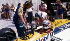 Magyarország, Hungaroring, Mogyoród, Formula-1 első magyar nagydíj, középen Nigel Mansell, a Williams-Honda csapat versenyzője., 1986, Urbán Tamás, színes, Forma-1, Fortepan #125435