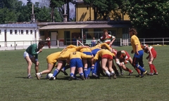 Magyarország, Budapest III., Sujtás utca, a Gázgyár sporttelepe, Békásmegyeri Lakótelep SE - Pécs rögbi mérkőzés., 1987, Urbán Tamás, színes, Budapest, rögbi, Fortepan #125646