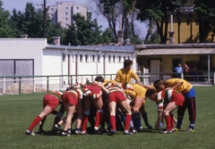 Magyarország, Budapest III., Sujtás utca, a Gázgyár sporttelepe, Békásmegyeri Lakótelep SE - Pécs rögbi mérkőzés., 1987, Urbán Tamás, színes, Budapest, rögbi, Fortepan #125648