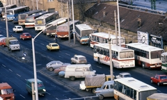 Magyarország, Budapest VIII., Kerepesi út, KGST piac. Kilátás az Ügetőpálya tornyából a Keleti pályaudvar felé., 1989, Urbán Tamás, közlekedés, színes, Budapest, lengyel piac, Fortepan #125792