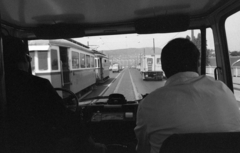 Magyarország, Budapest III., Árpád híd egy mentőautóból Óbuda felé nézve., 1980, Urbán Tamás, mentőautó, Budapest, mentőorvos, mentő gépkocsivezető, Mercedes 309, Fortepan #125867