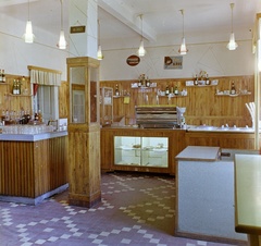 1962, Bauer Sándor, colorful, wainscot, wood panelling, coffee machine, mirror, buffet, Fortepan #126449