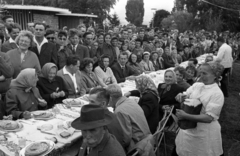 Magyarország,Balaton, Badacsony, Badacsonytomaj, szüreti játékok, az Ecsédi lakodalmas című táncjátékhoz kapcsolódó lakodalmi ebéd., 1965, Bauer Sándor, Fortepan #127137