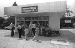 Magyarország, Balatonalmádi, a Babits Mihály utca Petőfi Sándor utca felőli vége, zöldségüzlet az ABC áruház és a Posta közötti parkolóban., 1981, Bauer Sándor, pavilon, dinnye, zöldséges, Fortepan #127192