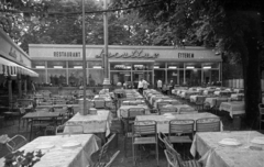 Magyarország, Városliget,Budapesti Ipari Vásár, Budapest XIV., Lucullus étterrem., 1960, Bauer Sándor, kerthelyiség, Budapest, étterem, neon felirat, Fortepan #127348