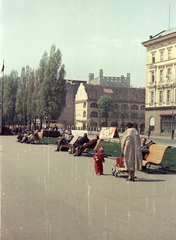 Szlovákia, Pozsony, Duna-part (Rázusovo nábrežie), háttérben a Vár., 1956, Bauer Sándor, Csehszlovákia, színes, Fortepan #127990