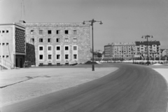 Magyarország, Népstadion, Budapest XIV., toronyépülete, háttérben a Stefánia (Vorosilov) út házai az Egressy út sarkától., 1960, UVATERV, lámpaoszlop, Budapest, Fortepan #12809