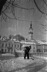 Magyarország, Veszprém, Óváros (Vöröshadsereg) tér, szemben a Tűztorony., 1956, Bauer Sándor, toronyóra, Fortepan #128165