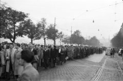 Magyarország, Budapest II., Bem rakpart, tüntetők vonulnak a Bem József tér felé 1956. október 23--án., 1956, Faragó György, forradalom, Budapest, Fortepan #128732