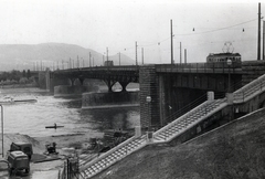 Magyarország, Budapest XIII., Árpád híd a pesti hídfőtől a Margit-sziget felé nézve., 1960, Gali, villamos, Budapest, Fortepan #128862