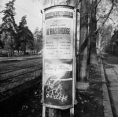 Hungary, Szeged, villamosvonal a Széchenyi téri megálló közelében., 1970, Gali, poster, ad pillar, theater, Fortepan #128871