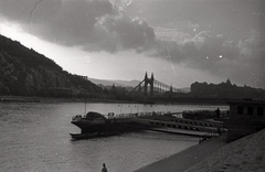 Magyarország, Budapest V., Belgrád (Ferenc József) rakpart, nemzetközi hajóállomás. Látkép az Erzsébet híd a Királyi Palota (később Budavári Palota) felé., 1940, Gali, Budapest, Fortepan #128902