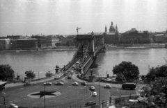 Magyarország, Budapest V.,Budapest I., kilátás a budai Várból a Clark Ádám tér, a Széchenyi Lánchíd és a Bazilika felé., 1972, Gali, Budapest, Fortepan #128910