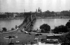 Magyarország, Budapest V.,Budapest I., kilátás a budai Várból a Clark Ádám tér, a Széchenyi Lánchíd és a Bazilika felé., 1972, Gali, Budapest, Fortepan #128911